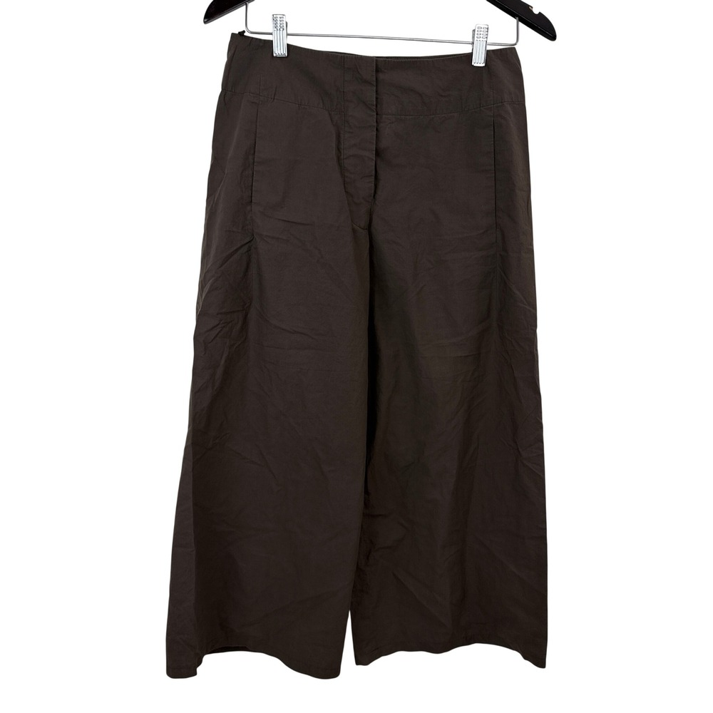 Annette Görtz Pants Womens 36 Brown Wide Leg Crop Trousers Cotton Snap Fly